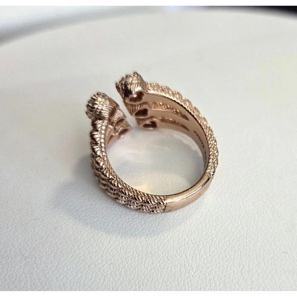 Judith Ripka Sterling Silver 925 Rose Gold Vermeil CZ‎ Heart 3 Band Ring Sz 7.75